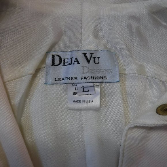 White Soft Bomber Jacket w Leather and Gold Accent - Picture 5 of 5